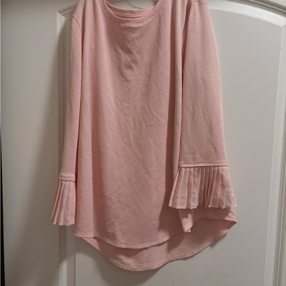Pink Long Sleeve Top with Pleated Cuffs